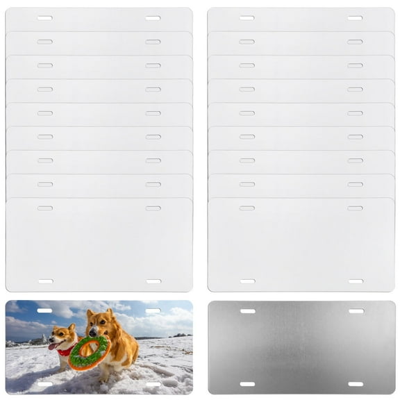 20 Pcs Sublimation Blank License Plates, 6 x 12 Inches Metal Plates for Custom Printing, Dog Design Included, Smooth Surface, Perfect for DIY Projects and Personalized Gifts