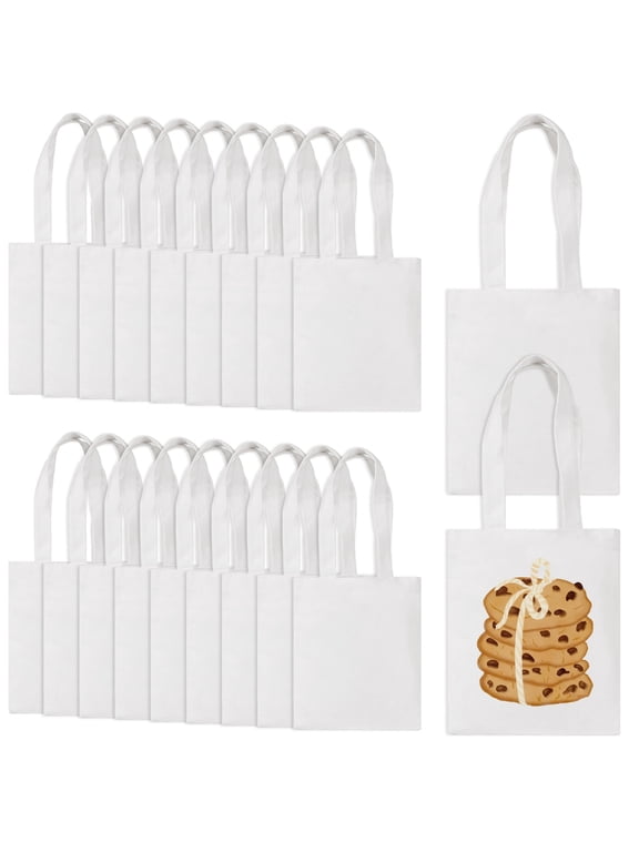 20 Pcs Sublimation Tote Bags, Blank Reusable Canvas Carryalls, DIY Craft Blank Grocery Bags, Ideal for Custom Projects, Events, Bulk Presents
