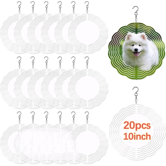 20 Pcs Sublimation Wind Spinner Blanks 10 Inch Round Aluminum Metal Wind Spinners USA Warehouse Product Outdoor Garden Decoration for Heat Press Transfer Sublimation Blank Wind Spinners