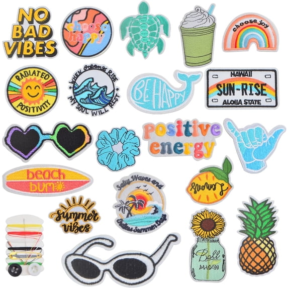 20 Pcs Summer Beach Hippie Iron on Patches Mixed Colorful Vintage Sew on Embroidered for DIY Clothes Jackets Jeans Backpacks
