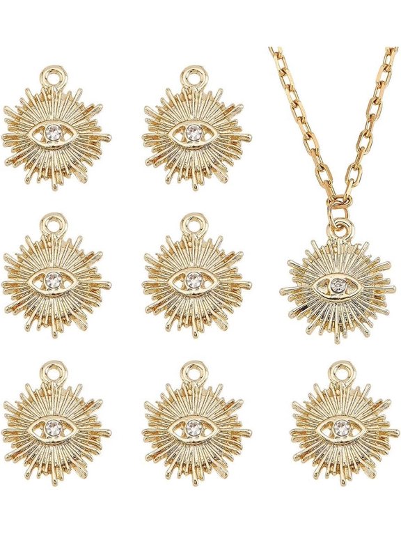 20 Pcs Sun with Eye Charms Real 18k Gold Plated Sun Pendants with Rhinestone Radiating Shaped Sun Charms Celestial Planet Charms