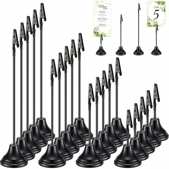 20 Pcs Table Number Holders 4 6 8 10 Inch Metal Place Card Holders With Alligator Clip Heavy Base Wedding Table Number Stand Picture Photo Clip For Banquet Party Birthday Restaurant Black