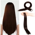 thumbnail image 1 of 20 Pcs Tape in Human Hair Extensions Glue in Hair Extensions Skin Weft Remy Human Hair Long Straight 16-22 Inches Free Tapes, 1 of 7
