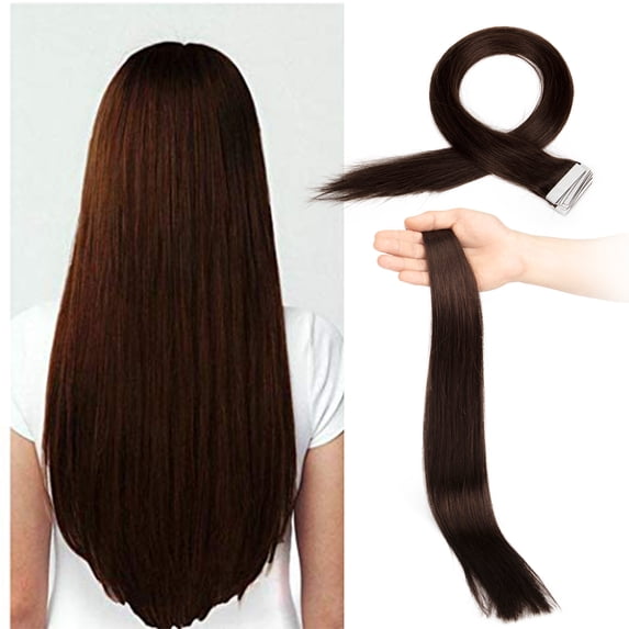 20 Pcs Tape in Human Hair Extensions Glue in Hair Extensions Skin Weft Remy Human Hair Long Straight 16-22 Inches Free Tapes