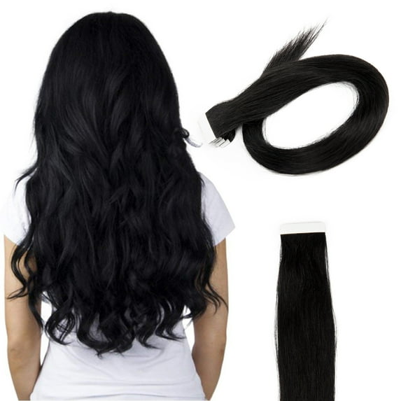 20 Pcs Tape in Human Hair Extensions Glue in Hair Extensions Skin Weft Remy Human Hair Long Straight 16-22 Inches Free Tapes