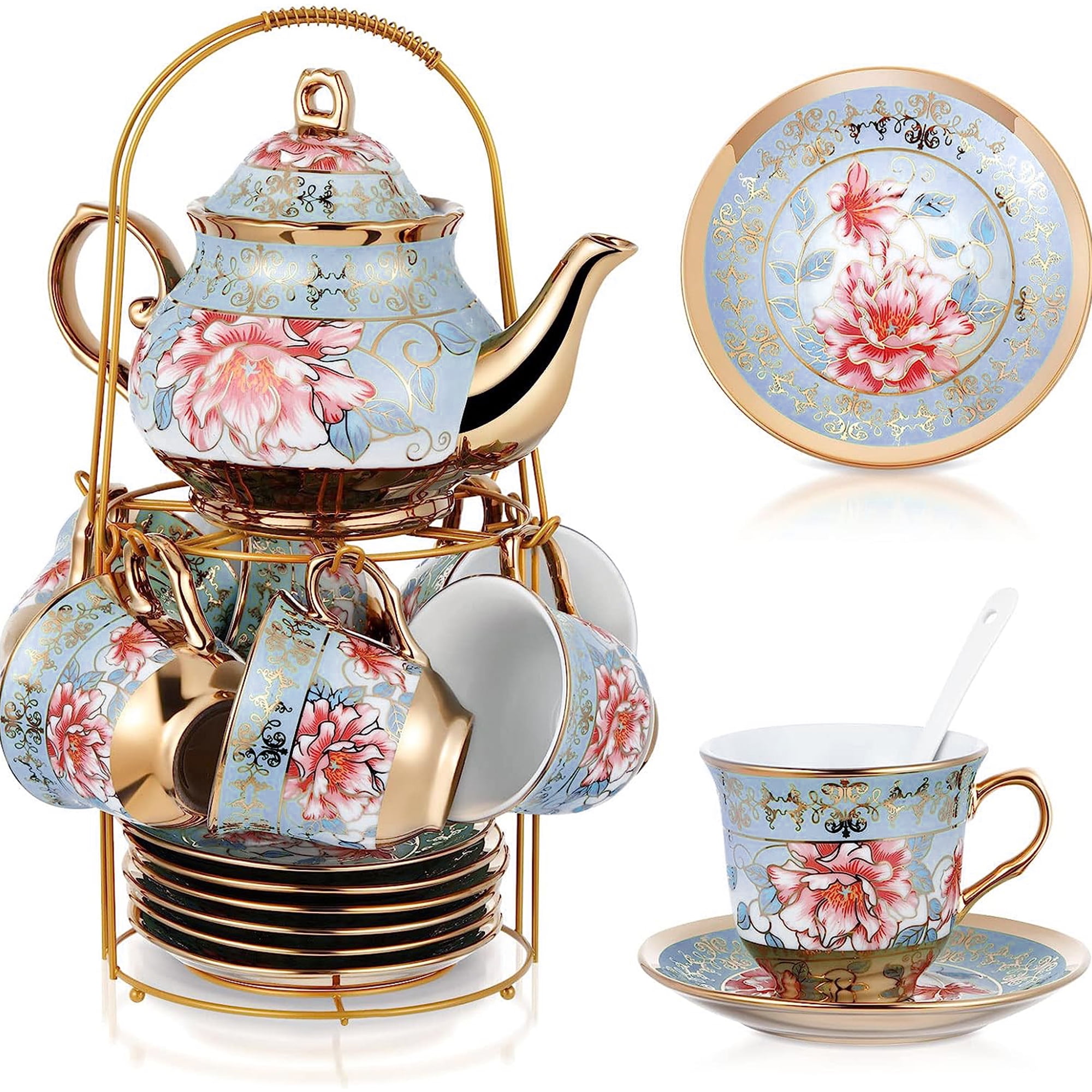 Serviço de Chá Serviço de Café Jogo de Chá 13 Piece Ceramics Tea Set With  Tray Coffee Set Candle Heating Glass Teapot Coffee Set Afternoon Teacup And  Saucer Set Serviço Chá Café