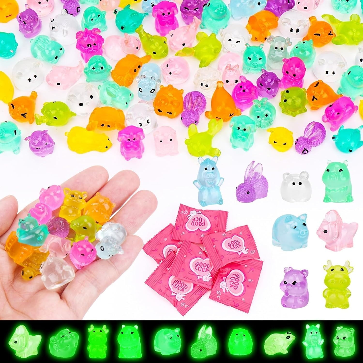 Drimzate 20 Pcs Mini Resin Animals, Ducks Frogs Pandas Rabbits Glow in ...