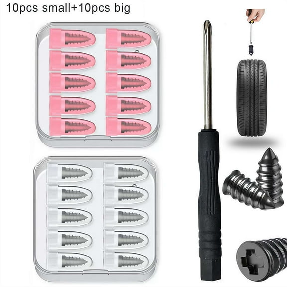 20 Pcs Tire Repair Rubber Nails Kit with 2 Sizes, Fast Self-Service Tire Repair Tools, Screw in Tire Repair Plugs with Box for Car
