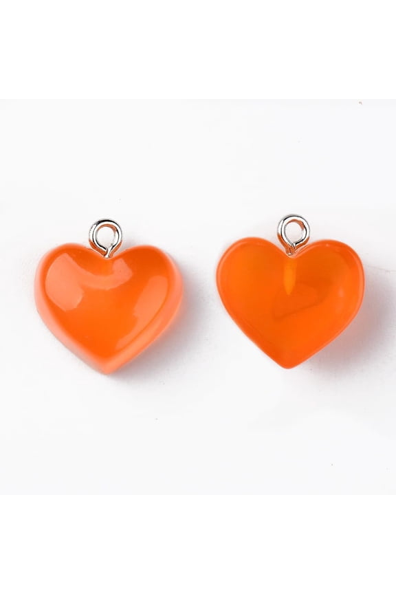 20 Pcs Transparent Resin Heart Pendants Pendants with Platinum Tone Iron Loop Orange Charms for Women Birthday Festival Elegant Gifts DIY Personalized Jewelry 16.5x17x9.5mm Hole: 1.8mm Orange DIY