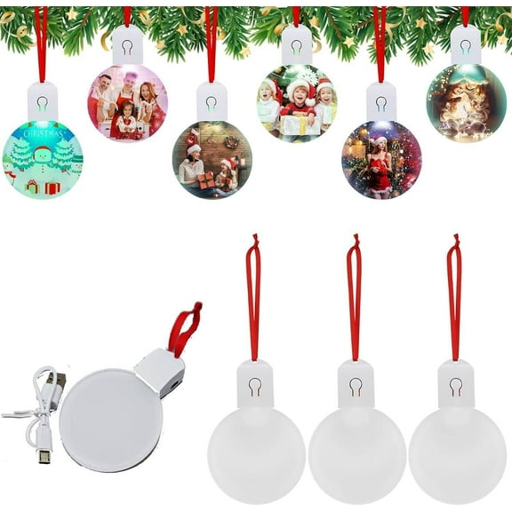 20 Pcs USB Charger Light up Sublimation Blank Ornament with Light Acrylic Blanks LED Ornaments Bulk for Tree