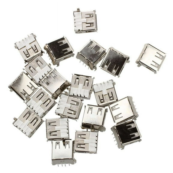 20 Pcs USB Female Type A 4-Pin DIP Right Angle Plug Jack Socket Connector,20 x USB Jack,White, Silver Tone