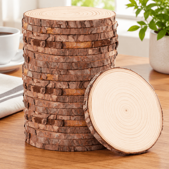 20 Pcs Unfinished Natural Wood Slices for Centerpieces. 5.1-5.5 Inch Wood Rounds for Crafts. Wood Circles with Tree Bark for DIY Crafts, Centerpiece Table Decorations.