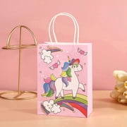 20 Pcs Unicorn Party Favor Bags with Handles   Kraft Paper Gift Bags, Cute Cartoon Design for white horse Birthday Party Supplies, Goody Treat Candy Bags for Wedding