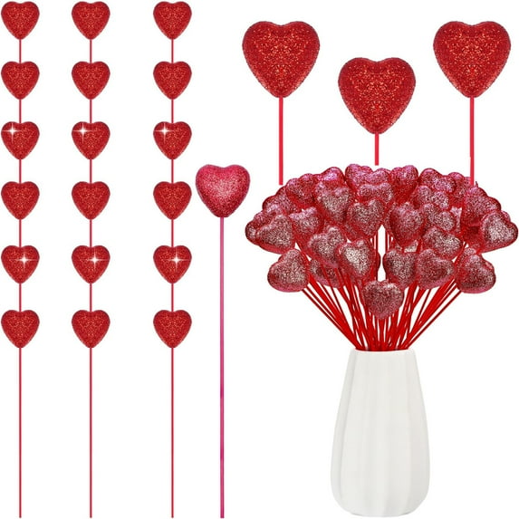 20 Pcs Valentine Glitter Foam Hearts Picks,Happon Red Sparkly Heart Picks Glitter Heart Picks for Valentine Decorations and Flower Arrangements