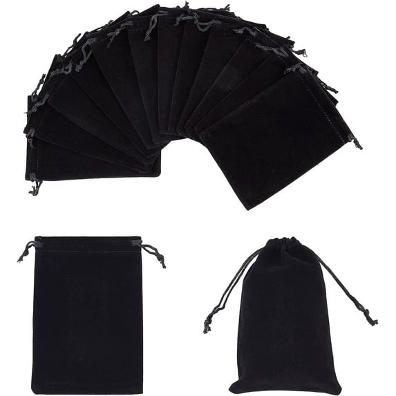 20 Pcs Velvet Drawstring Bags 5.9x3.9 Rectangle Necklace Earrings Jewelry Pouches Candy Sack Gift Storage Bags for Party Wedding Christmas Favors Black