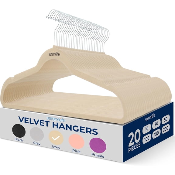 20 Pcs. Velvet Hangers - Non-Slip, Sturdy, and Heavy Duty Coat Set with 360° Swivel Hook for Clothes (Ivory)