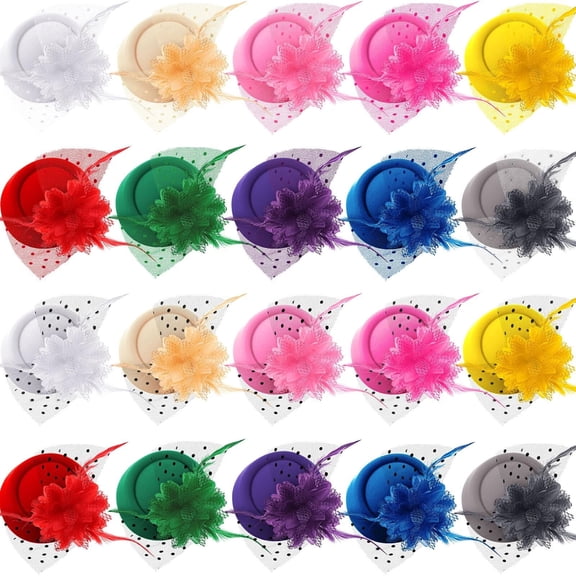 20 Pcs Vintage Fascinators Hats for Women Tea Party, 20s 50s Pillbox Fascinators Veil Pillbox Headwear with Clips for Women Ladies Cocktail Weddings Birthday Halloween Christmas