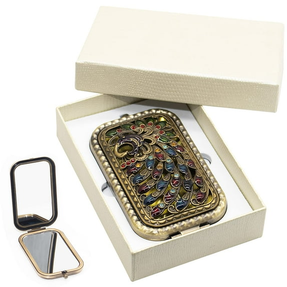 20 Pcs Vintage Makeup Mirror Metal Portable Foldable Mirror Peacock Vanity Mirror Double Sided Compact Cosmetic Mirror Travel Mirror (B)