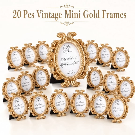 20 Pcs Vintage Mini Picture Frames 2 x 3 Inch, Baroque Style Oval Photo Frames Resin Tabletop Display Holders for Wedding Table Decor Home Office Desk Decorative Gift Set