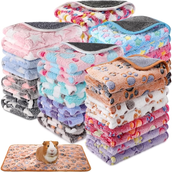 20 Pcs Waterproof Fleece Blanket Bulk Pack for Small Pets Washable Cage Bedding, Pee Pad Liner, 18 x 13 Inch, Assorted Pattern
