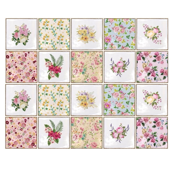 20 Pcs Waterproof Peel and Stick Tiles Stickers Wall Decals 5.91" x 5.91" Self Adhesive Kitchen Backsplash Flowers Pattern Sticker Mural