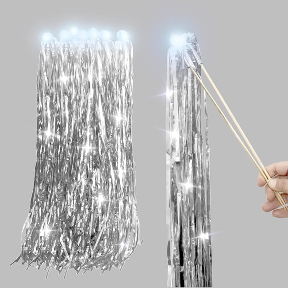 20 Pcs Wedding Wands Metallic Foil Christmas Tinsel Sticks with Bells Glitter Foil Tinsel Streamers for Bridal Wedding Send Off Ideas Celebration Supplies(Silver)