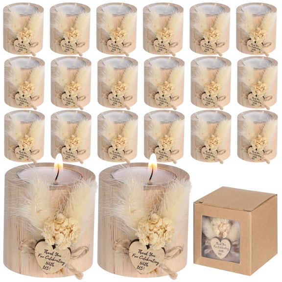 20 Pcs Wedding Wooden Candle Holders Set, 10 Light Wood and 10 Dark Wood Cylinders, Scented Candles with Dried Flower Decorations, Ideal Wedding Favors