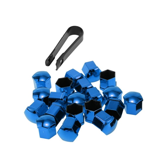 20 Pcs Wheel Lug Nut Bolt with Clip Rims Tire Nut Screws Dust Cap Cover Nut Protection Plastic Chrome Blue 19mm