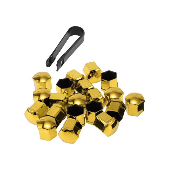20 Pcs Wheel Lug Nut Bolt with Clip Rims Tire Nut Screws Dust Cap Cover Nut Protection Plastic Chrome Gold Tone 19mm