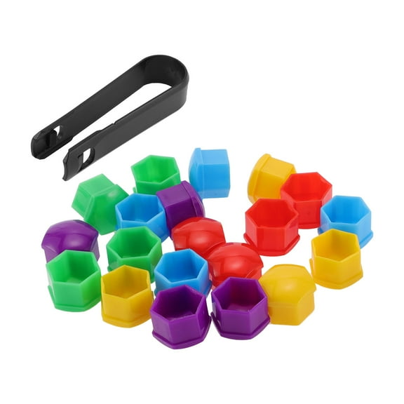 20 Pcs Wheel Lug Nut Bolt with Clip Rims Tire Nut Screws Dust Cap Cover Nut Protection Plastic Green/Red/Yellow/Blue/Purple 17mm