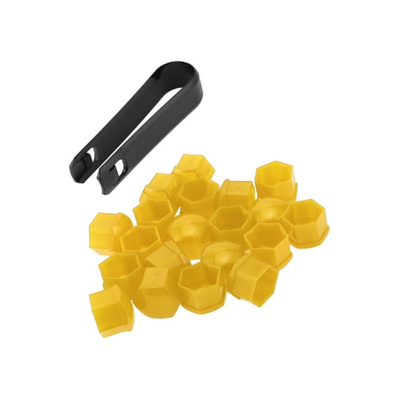 20 Pcs Wheel Lug Nut Bolt with Clip Rims Tire Nut Screws Dust Cap Cover Nut Protection Plastic Yellow 17mm