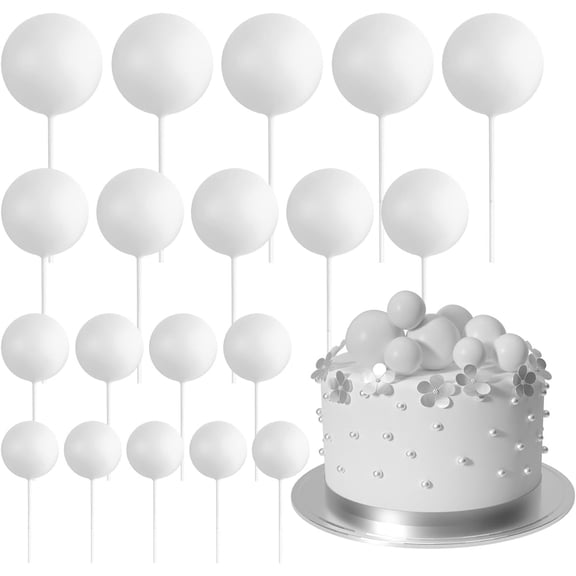 20 Pcs White Ball Cake Topper Decorations Mini Balloons Cake Topper Sticks White Balls Cake Picks Cake Topper Balls Cake Decorations for Wedding Birthday Cake Decorations