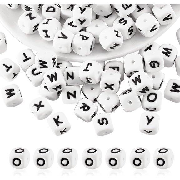 20 Pcs White Cube Letter O Silicone Beads 12x12x12mm Square Dice Alphabet Beads with 2mm Hole Spacer Loose Letter Beads for Bracelet Necklace Jewelry Making(Letter O)