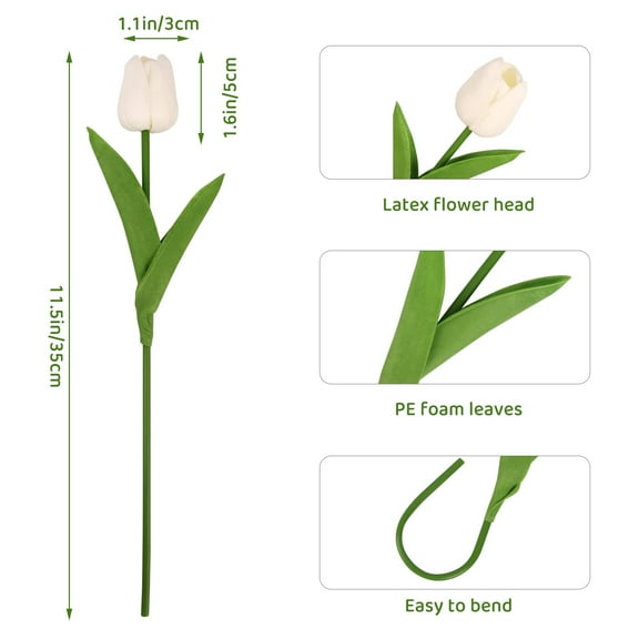 20 Pcs White Flowers Artificial Tulips Fake Silk Flowers 12" in Bulk Home Kitchen Christmas Wedding Decor Spring Thanksgiving Table Bouquet Decorations Floral Arrangements Real Touch Plants