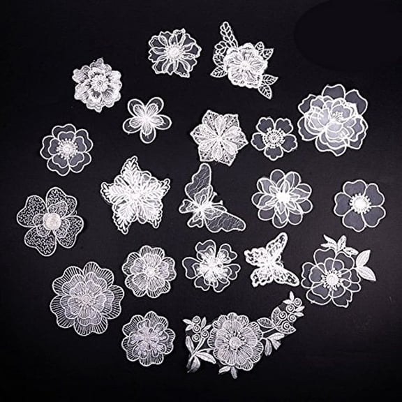 20 Pcs White Organze Embroidery Lace Flower Patches Appliques DIY Craft Lace for Decoration Sew On Patches
