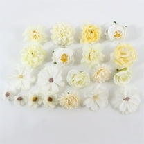 20 Pcs White Silk Flower Heads,Faux Flower Heads,Artificial Rose Fake Peony Small Silk Daisy Flower Heads,for Women Girls Hair Accessories Wedding Party Decorations By Scheam