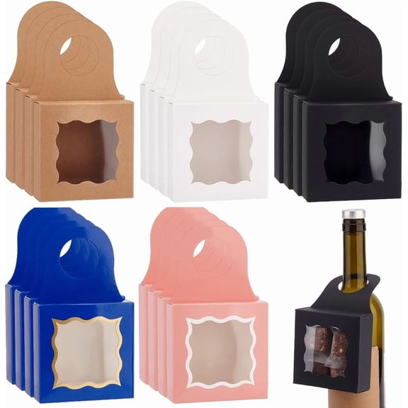 20 Pcs Wine Bottle Box with Window Hanging Gift Boxes 5 Colors Paper Wine Bottle Tags Champagne Bottles Boxes DIY