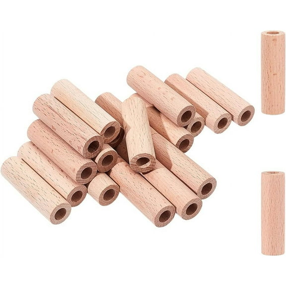20 Pcs Wooden Craft Blocks - Cylinders 1.96x0.59 Round Sticks - Model Building Carving Home Decor - Hole: 0.31 for making