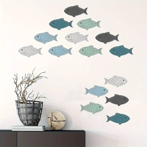 20 Pcs Wooden Fish Wall Decor Wall Art Ornament Rustic Nautical Fish Decor Beach Theme Indoor Outdoor Home Decorative Lake House Beach Decorations Wall Hanging