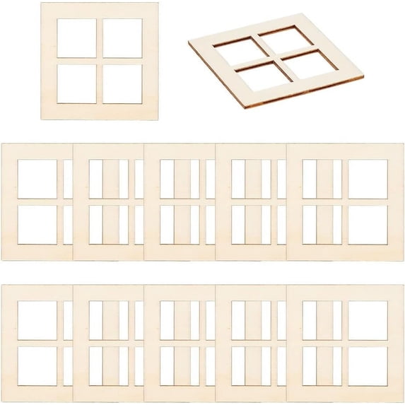 20 Pcs Wooden Miniature Window Square Miniature Window Frame Mini Window Garden Ornaments Mini Furniture Window Frame for Miniatur Houses Decoration Furniture Acessories 2.8x2.8 inch