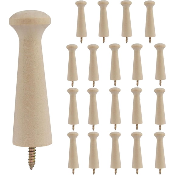 Allio 20 Pcs Wooden Shaker Peg Screw, 3.25 Inch Wood Pegs for Hanging Clothes, Hats, Towels, DIY Craft Projects and Home