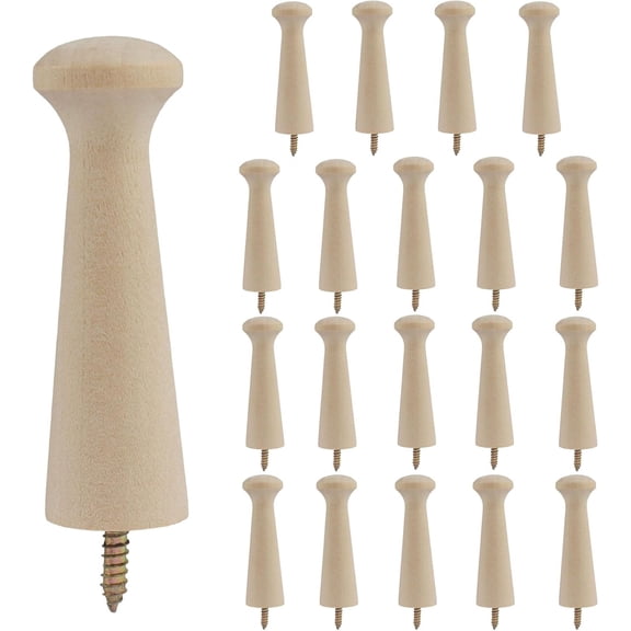 20 Pcs Wooden Shaker Peg Screw, 3.25 Inch Wood Pegs for Hanging Clothes, Hats, Towels, DIY Craft Projects and Home