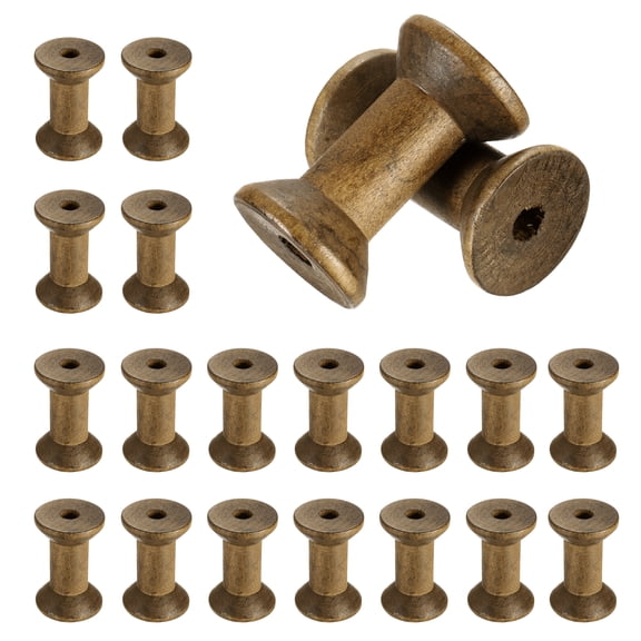 Uxcell 20 Pcs Wooden Spool for Craft 2" Wooden Empty Spools Wooden Ribbon Spools for Thread Twine Ribbon Brown