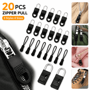 20 Pcs Zipper Pull, Universal Zipper Pull Replacement, Broken Replacement Zippers Pull , (3 Styles 4 Sizes) Black Zippers Pull Handle for Jackets, Luggage, Backpacks, Purses, Boots, Pants, Tents