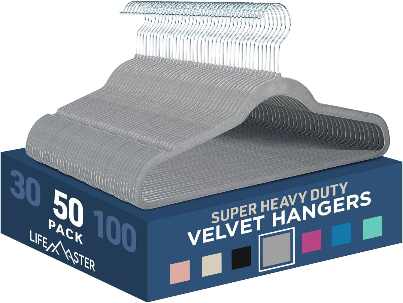 Gray Velvet Non-Slip Hangers with 360° Swivel Hook, 20 Pieces