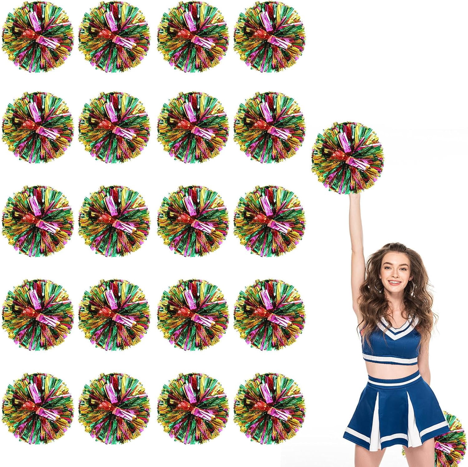 20 Pcs pom poms Cheer,pom poms Cheerleading with Finger Holes Metallic Foil Cheer Pom Pomsfor Dance, Matches (Black Red Silver)