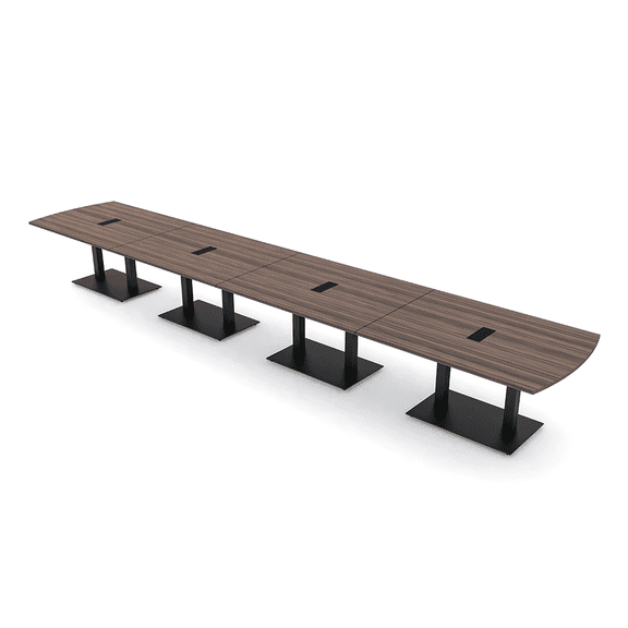 20 Person Arc Rectangle Powered Modular Conference Table Double Black Bases