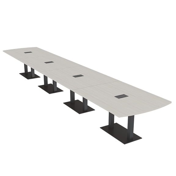 20 Person Arc Rectangle Powered Modular Conference Table Double Black Bases