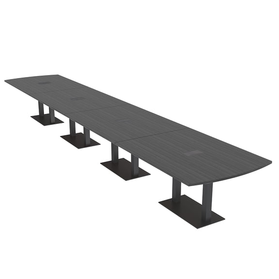 20 Person Arc Rectangle Powered Modular Conference Table Double Black Bases