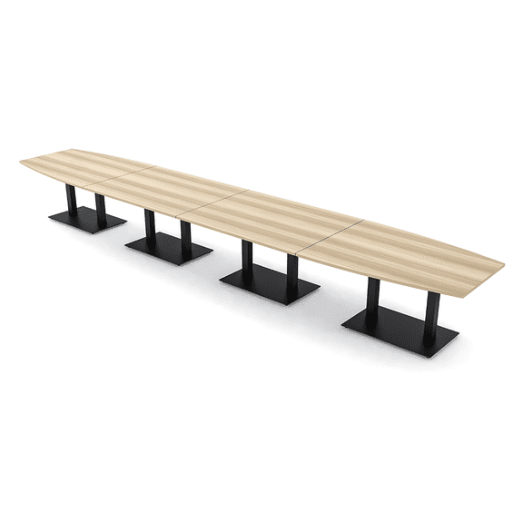 20 Person Modular Boardroom Table Boat Shaped Black Bases Power Units